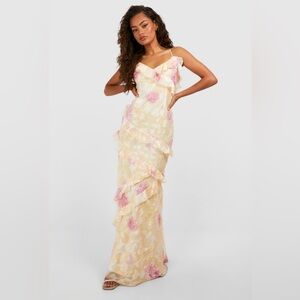 BOOHOO Viral Jacquard Ruffle Maxi Dress